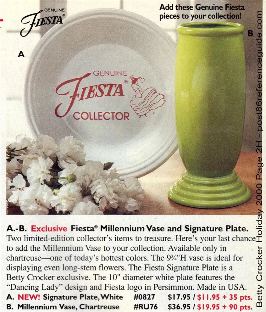 Betty Crocker Holiday 2000 Advertisement - Chartreuse Millennium Vase - Post 86 Reference Guide