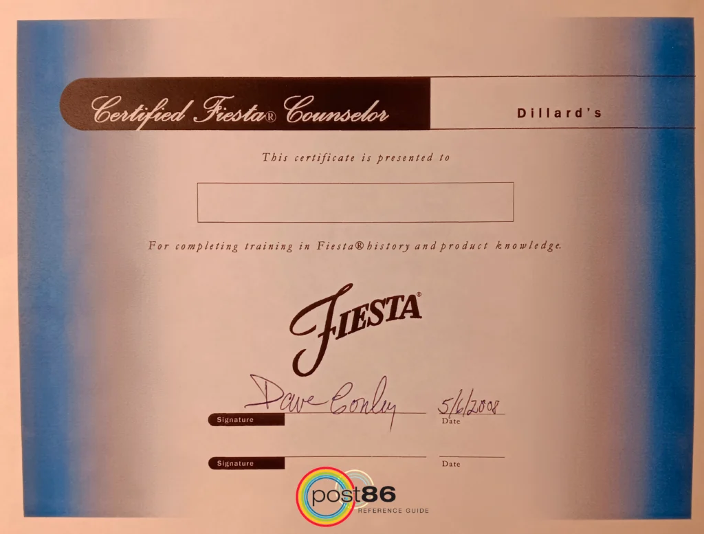 Dillard's Fiesta® Counselor Certificate - Photo Courtesy of Kay Ashcroft - Post 86 Reference Guide