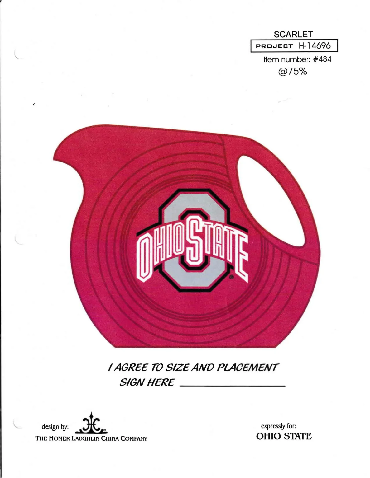 Ohio State University Scarlet Large Disk Pitcher Rendition - Courtesy of Patricia Antion - Post 86 Reference Guide