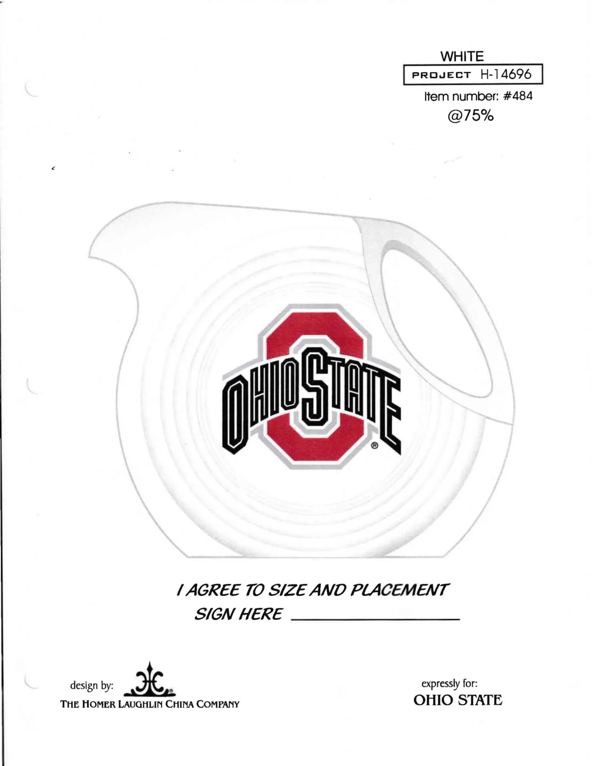 Ohio State University White Large Disk Pitcher Rendition - Courtesy of Patricia Antion - Post 86 Reference Guide