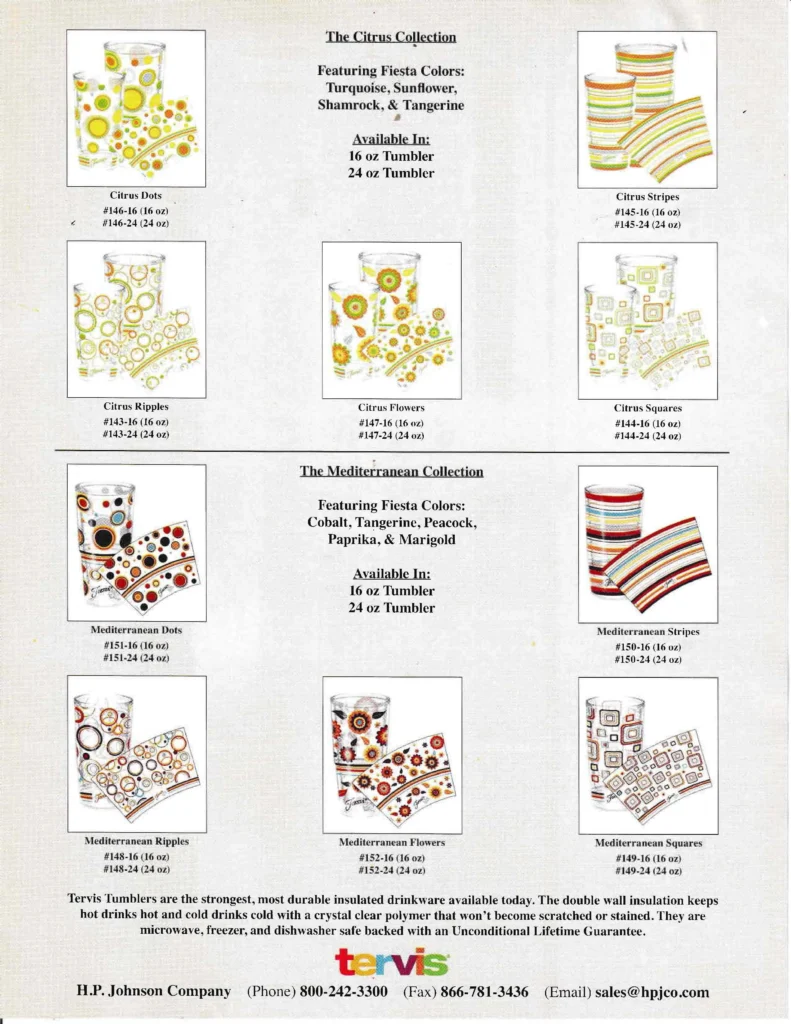 2011 Tervis Collection Sales Sheet - Post 86 Reference Guide