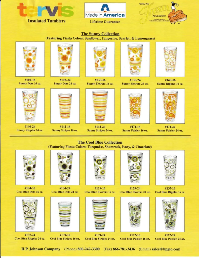 2012 - August Tervis Collection Sales Sheet - Post 86 Reference Guide