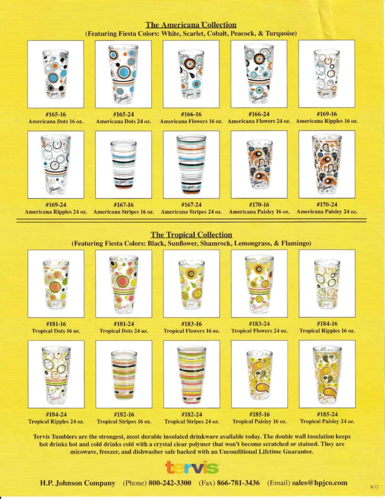 2012 - August Tervis Collection Sales Sheet - Post 86 Reference Guide