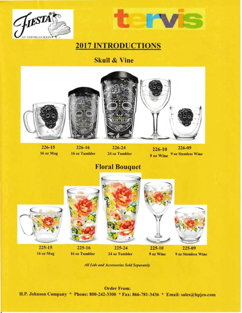 2017 Introductions Tervis - Skull and Vine , Floral Bouquet Sales Sheet - Post 86 Reference Guide