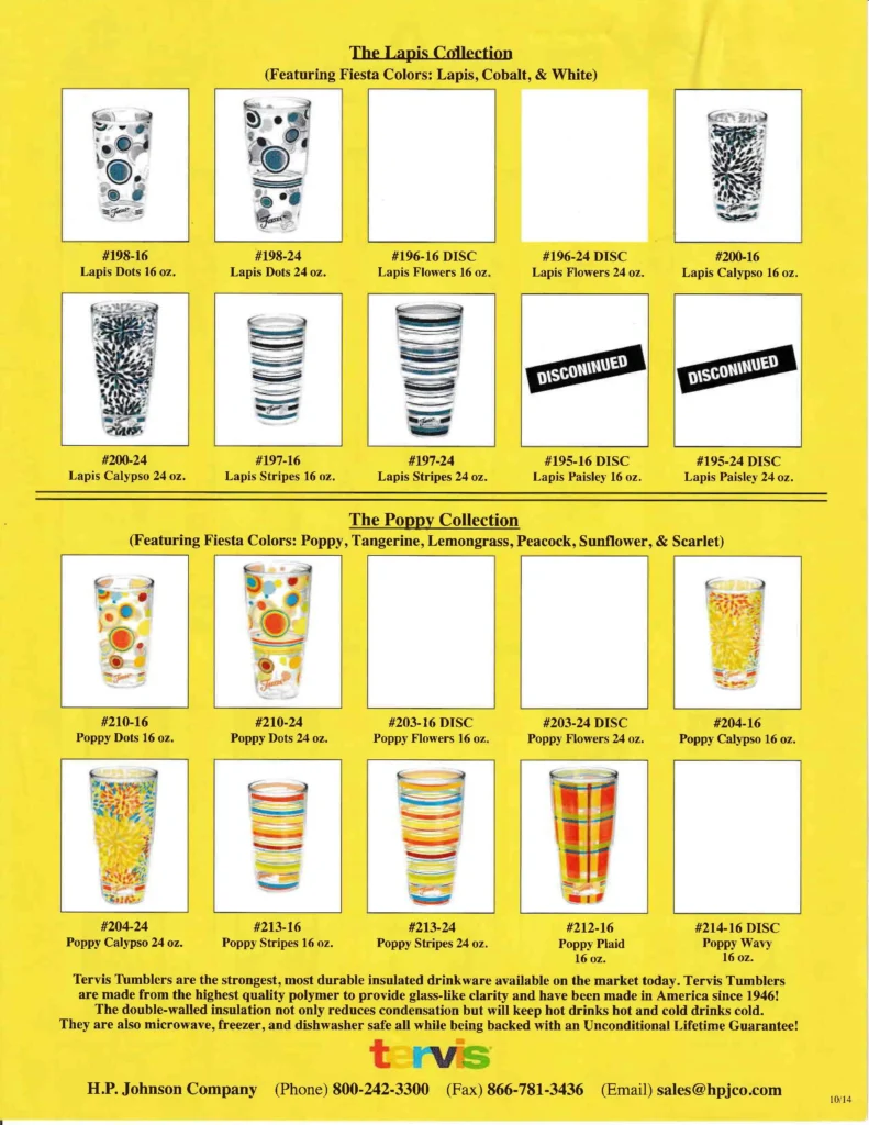 2014 - October Tervis Collection Sales Sheet - Post 86 Reference Guide