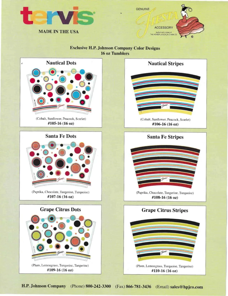 Unknown Date - Tervis Collections Sales Sheet - Post 86 Reference Guide
