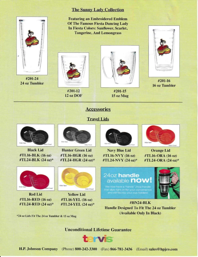 Unknown Date - Tervis Collections Sales Sheet - Post 86 Reference Guide