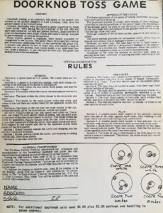 Doorknob Toss Game Rules - Courtesy of the Tri State Pottery Festival - Post 86 Reference Guide